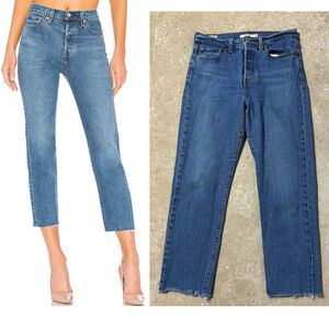 Levi's Wedgie Straight Jeans Blue Women’s Size 28 Raw Hem Whiskering Button Fly